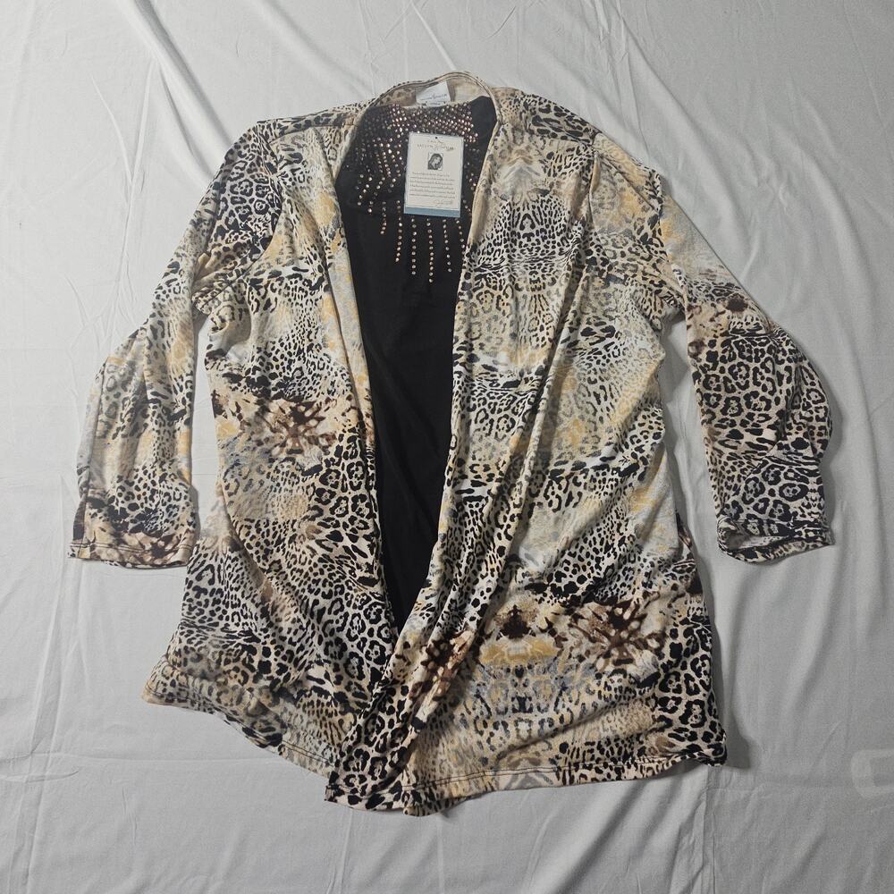 Jaclyn Smith Single Piece Womens Animal Print Blouse Top XXL Studded 3/4 Sleeve